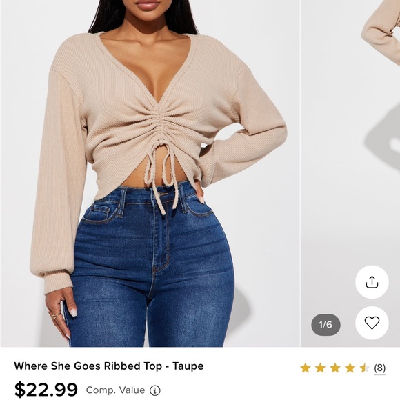 Tan ribbed tie front sweater top - Picture 1 of 2